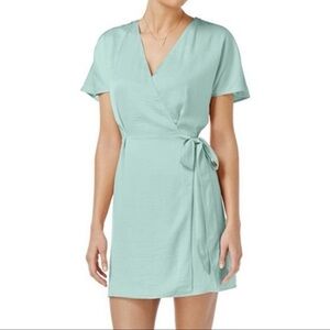 Bar III Light Blue Satin Wrap Dress